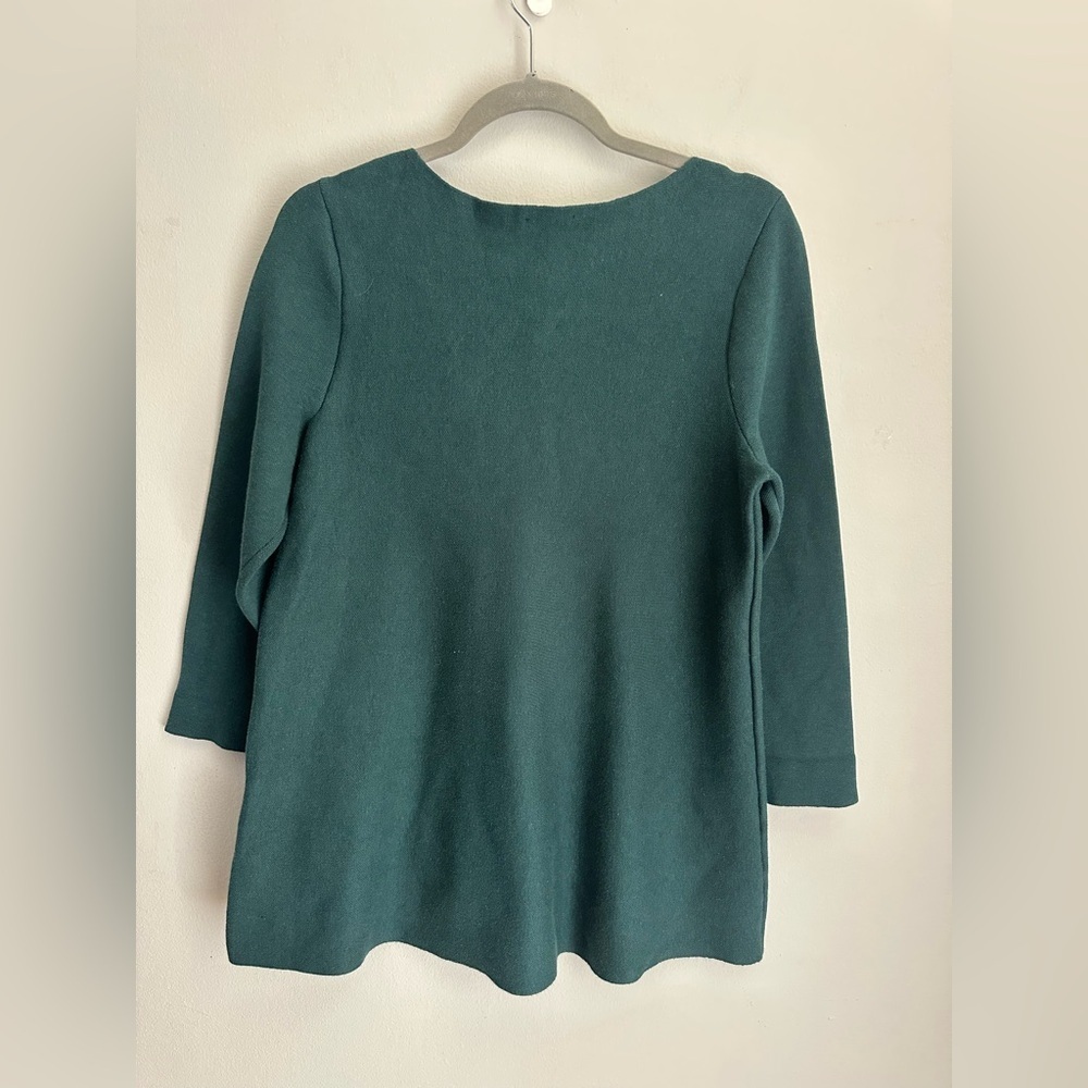 Chico’s Forest Green Pullover Sweater 3/4 Sleeve Scoop Neck Women’s Top 1 M NWT - Picture 2 of 6